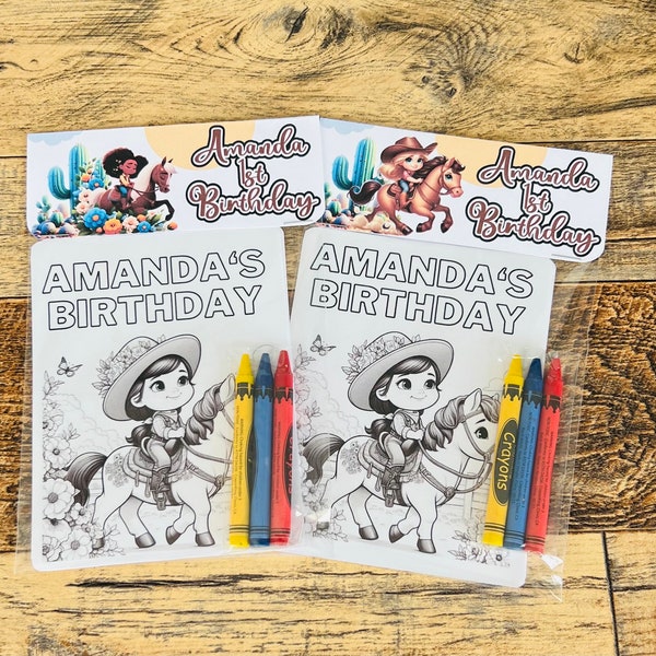 Cowgirl party favors coloring pages with crayons, kids party,birthdayparty