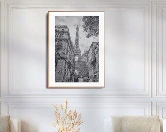 Trendy Paris cityscape print, Black and white print, Fashion wall art, Neutral prints, Grey living room prints, DIGITAL DOWNLOAD