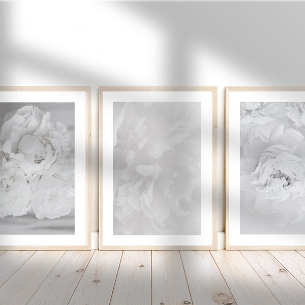 Abstract floral prints set of three, Grey, Black and white abstract wall art, Floral wall art prints, Abstract prints, DIGITAL DOWNLOAD