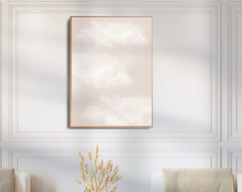 Beige neutral cloud print, Trendy poster, Beige living room wall art, Cloud print, Abstract wall art, DIGITAL DOWNLOAD