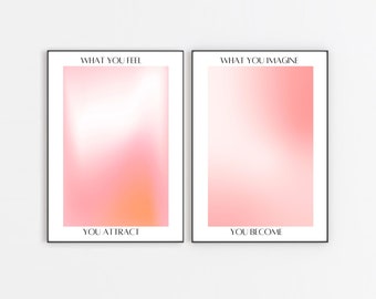 Positive aura posters set of two, Aura wall art prints, Trendy wall art, Pink wall art, Positive quote prints, DIGITAL DOWNLOAD