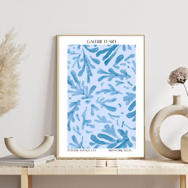 Blue coral beach print, Trendy beach poster, Blue wall art, Bedroom prints, Blue prints, Coral abstract print, DIGITAL DOWNLOAD