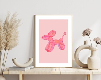 Pink trendy balloon dog print, Pink wall art prints, Trendy posters, Retro prints, Pink prints, Balloon dog poster, DIGITAL DOWNLOAD