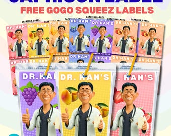Kpop Demon Hunters, Dr. Han's Tonic Drink Wrapper, 6 flavor Caprisun juice Label + Free GoGo SqueZ, Rumi's Medicine, Kpop party Printable