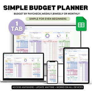 Simple Budget Planner Google Sheet Monthly Budget Spreadsheet Paycheck Budget Template Weekly Financial Planner Beginner, Biweekly Budget