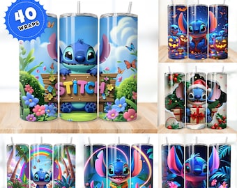 40 Stitch Tumbler Wrap Designs Bundle, Stitch Sublimation Designs, 20 oz Stitch Tumbler Wrap PNG, Lilo & Stitch Sublimation, Commercial use