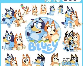 Paquete de más de 300 Svg y PNG de perros azules, paquete de familia de perros azules, paquete de cumpleaños de perro azul, paquete de amigos perros azules y marrones, descarga digital