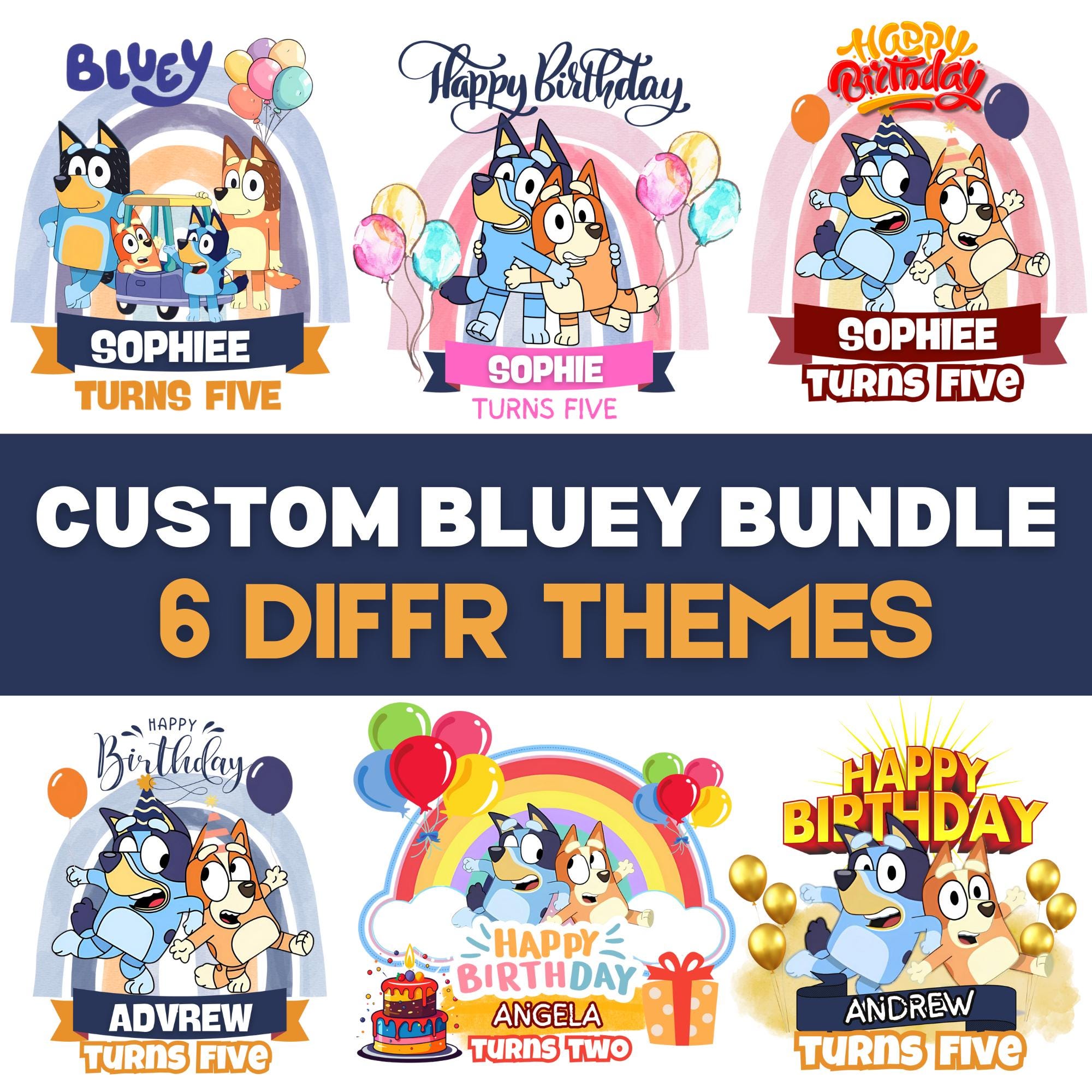 Customizable Blue Dog Birthday Shirt PNG - Girl Cartoon Tee Design with Name & Age - Blue Dog Party Shirt for Girls - Digital Download