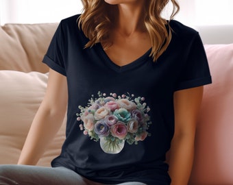 Taza de texto personalizada con ramo floral, bolso de mano personalizable, diseño de camiseta con cuello en V personalizado, idea de regalo perfecta para el día de la madre, regalo de cumpleaños personalizado