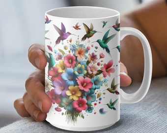 Colorful Hummingbird Floral Design, Perfect Gift for Mommy, Mug, Tote, T-Shirt, V-Neck, Perfect Mothers Day Gift Idea, Custom Birthday Gift