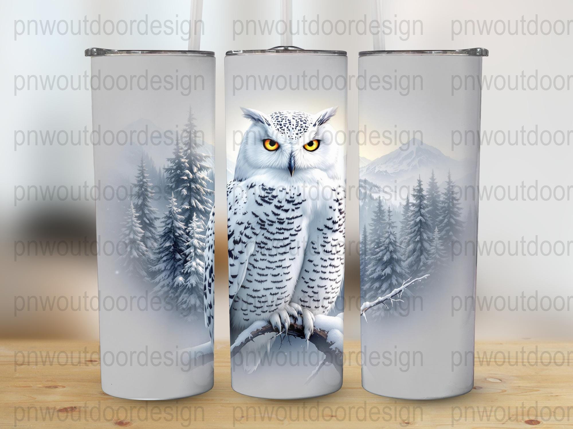 Snowy Owl Digital Art, 20oz Tumbler Wrap, Sublimation Design, Nature Scene, Double Exposure, PNG Fil