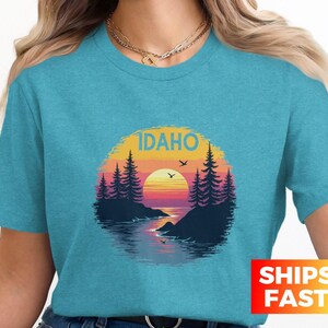 PNW Gift Idaho Sunset Landscape T-Shirt, Mountains and Trees Graphic Tee, Nature Lover Shirt, Outdoor Adventure Apparel, Idaho Souvenir