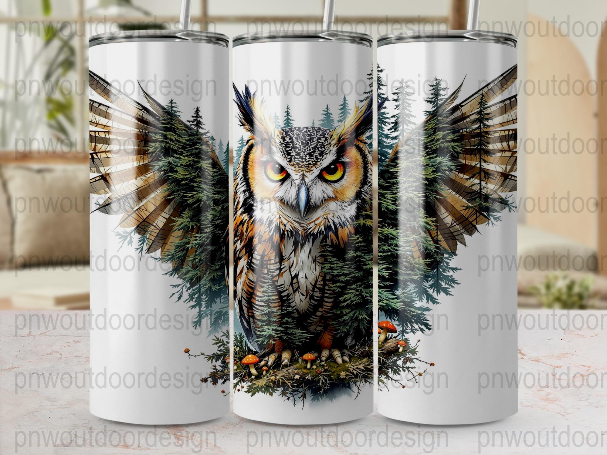 Owl 20oz Tumbler Sublimation Wrap, Forest Digital Download, Straight Tapered Design, Bird PNG File, 