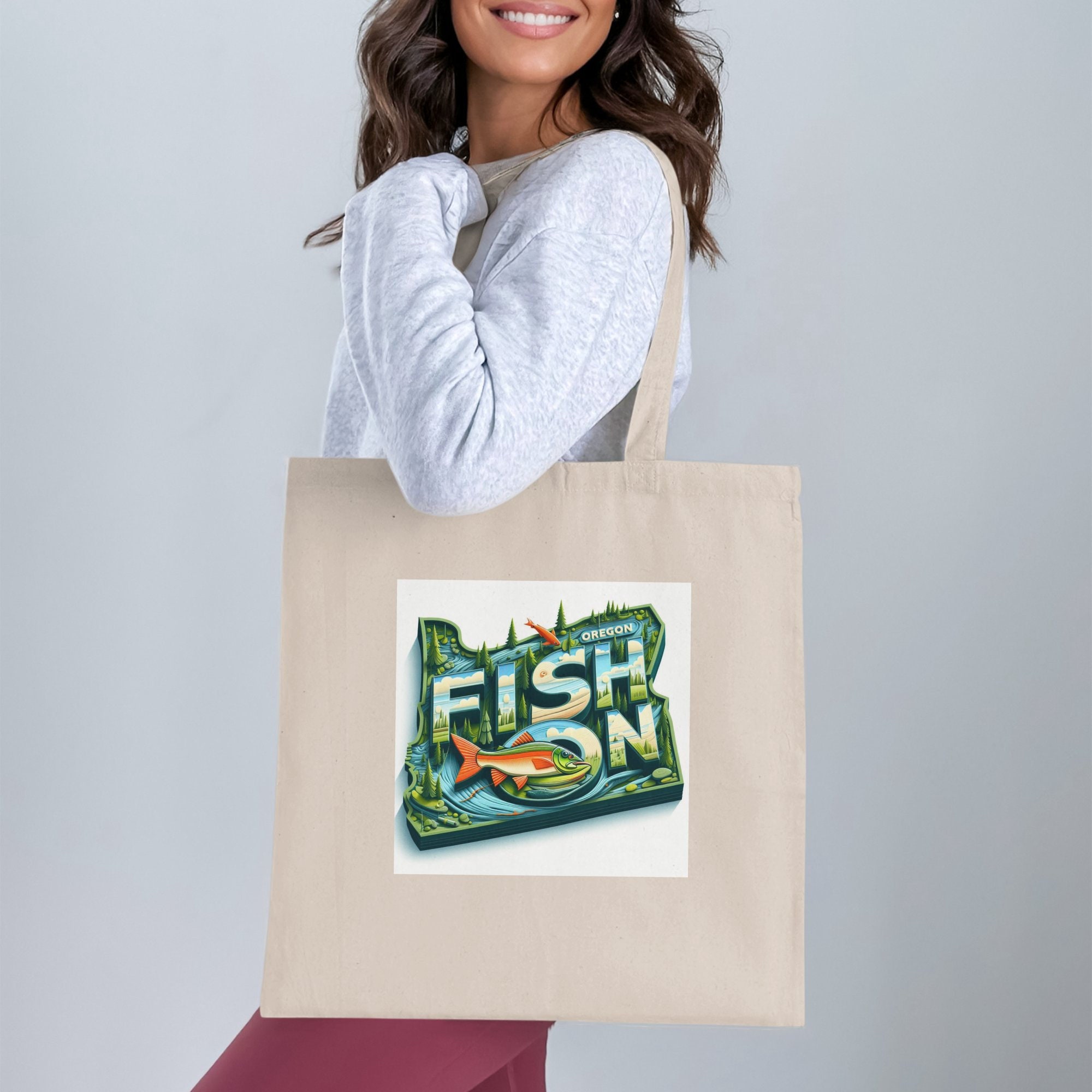 Oregon Fishing Themed Tote Bag, Nature Inspired Canvas Bag, Pacific  Northwest Fisherman Gift, Personalization Option -  UK