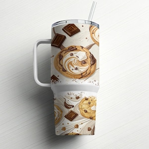 40オンスタンブラークエンチャー昇華プリントラップ、シームレス、テーパード、ダメージ加工デジタルデザイン、グーイースモアクッキータンブラーダウンロード、クッキー好き