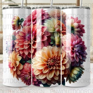 Floral 20oz Tumbler Wrap | Dahlia Digital Tumbler Art | Colorful Flowers PNG | Watercolor Sublimation File | Digital Download
