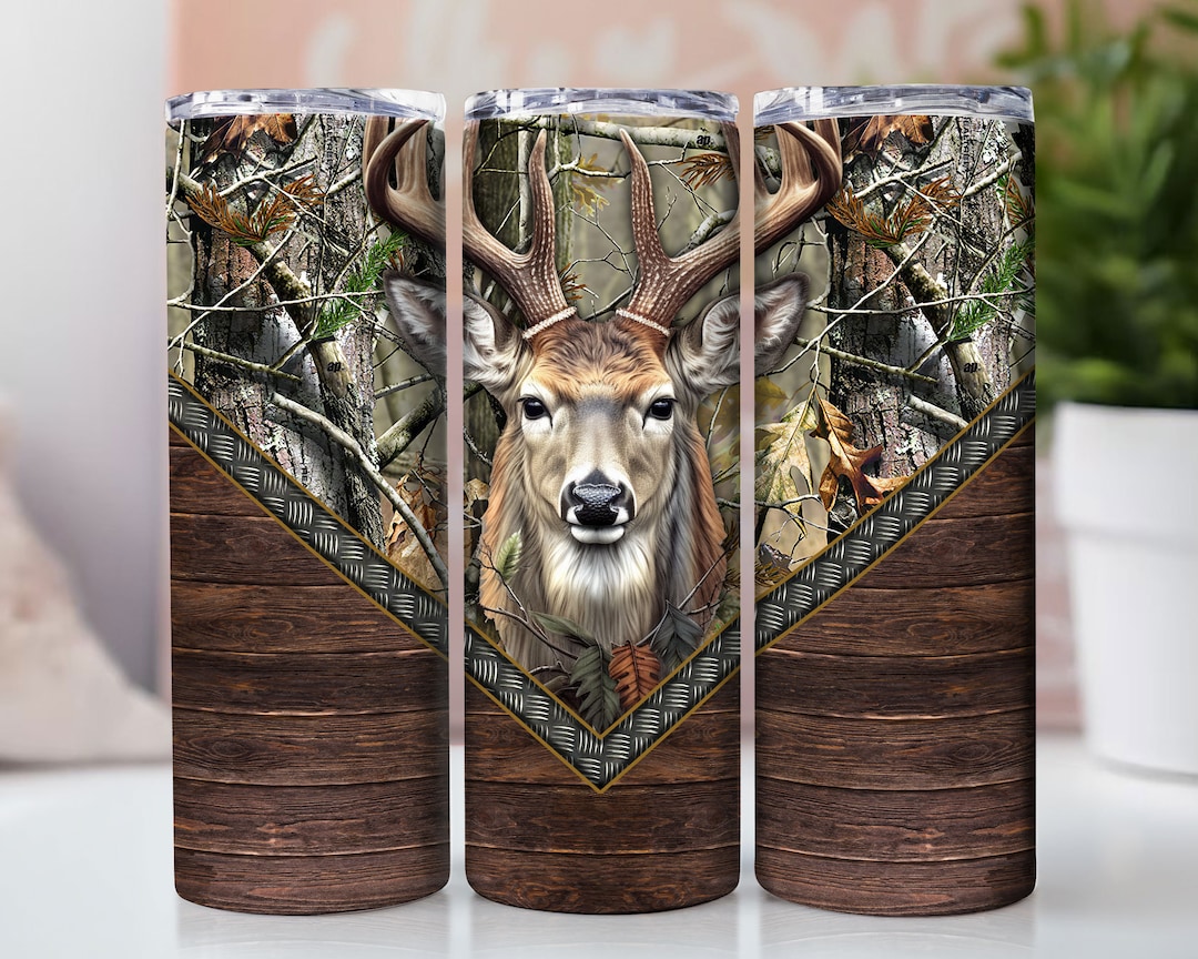 Deer in Forest Camo 20 Oz Seamless Skinny Tumbler Sublimation, Deer ...
