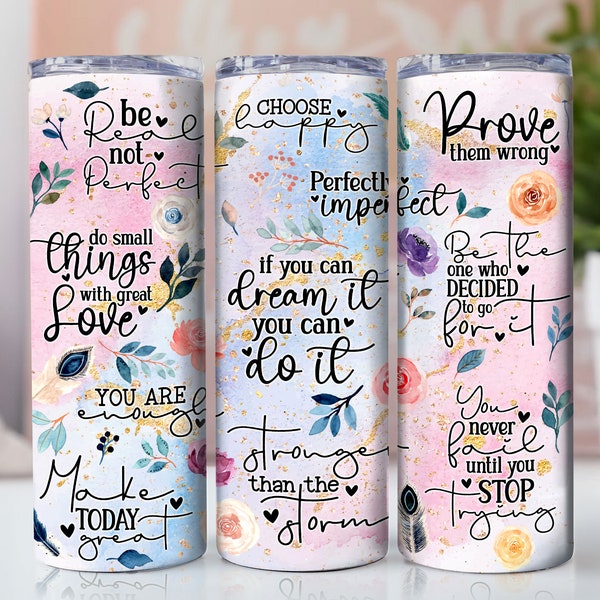 Positive Quotes - Affirmations, 20oz Skinny Seamless Tumbler Wrap PNG, Sublimation Tumbler Template for Straight/Tapered Tumbler PNG Digital