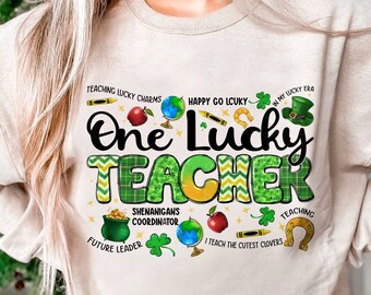 One Lucky Teacher Png, Teacher Lucky Charm Patricks Day Png Sublimation, St Patrick's Day Png, Shamrock Teacher Shirt Png,St Patty's Day Png