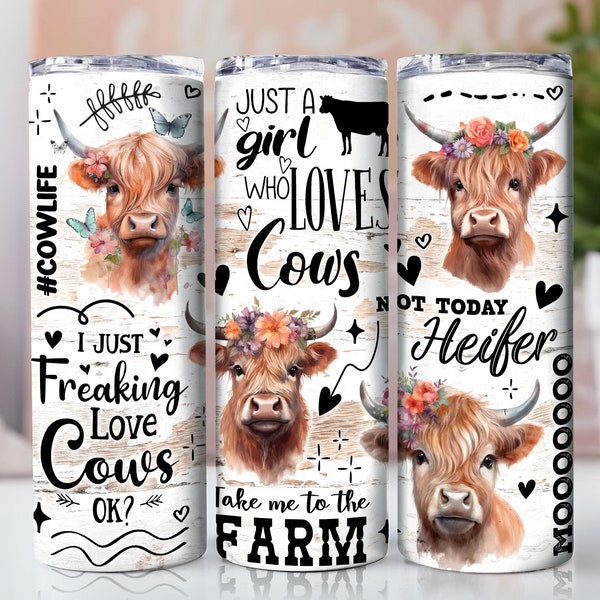 Funny Highland Cow 20oz Skinny Tumbler Wrap, Sublimation Design,Digital Download PNG, Farm Life Tumbler Wrap for Straight/Tapered Tumbler