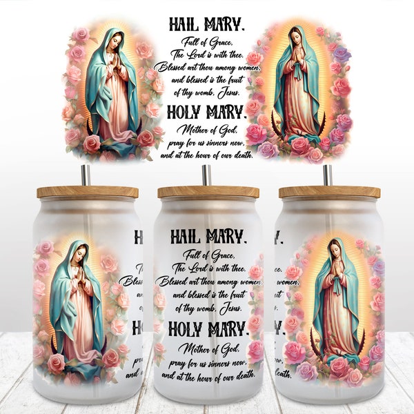 Virgin Mary Praying 16 oz Libbey Glass Can Tumbler Sublimation Design, Holy Mary Png, Religious Tumbler Wrap, PNG File Digital Download