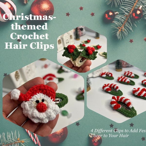 Crochet Santa Claus Hair Snaps | Christmas Gifts | Gift for Granddaughter.