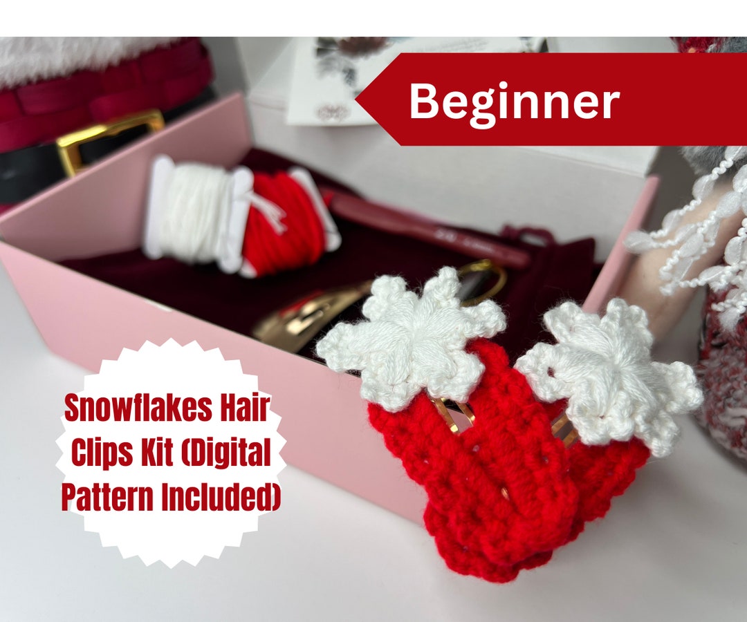 Crochet Kit Snowflakes Hair Clips Kit for Adults and Kids Beginner