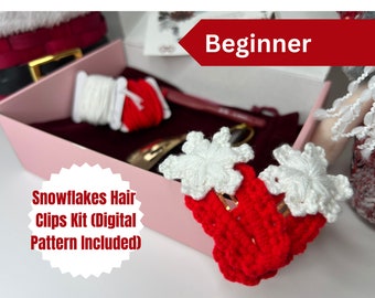 Crochet Kit Snowflakes Hair Clips Kit for Adults and Kids Beginner Crochet DIY Craft Kit