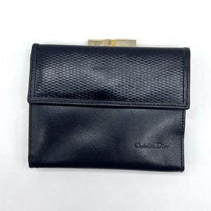 Vintage Christian Dior Wallet: Black Leather Kiss Lock Bifold, Made in Spain
