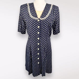 セール ANNE  ポルカドット ドット柄 ミディ ドレス Navy polka dot dresses midi - Etsy 日本