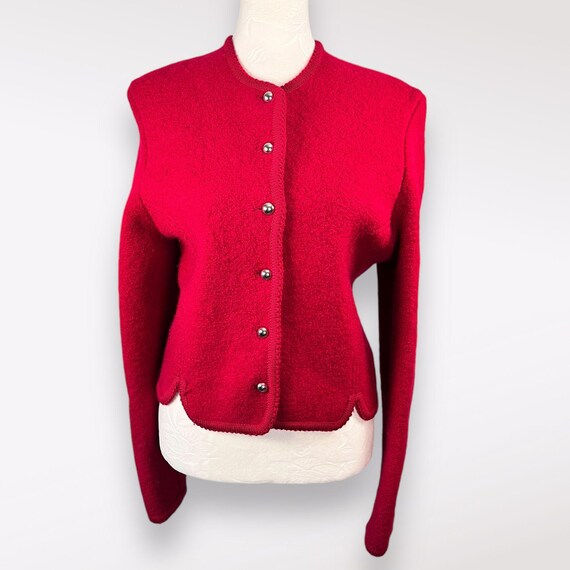Laura Jean Wool Cardigan Red Cropped Sweater Thick Knit 5/6