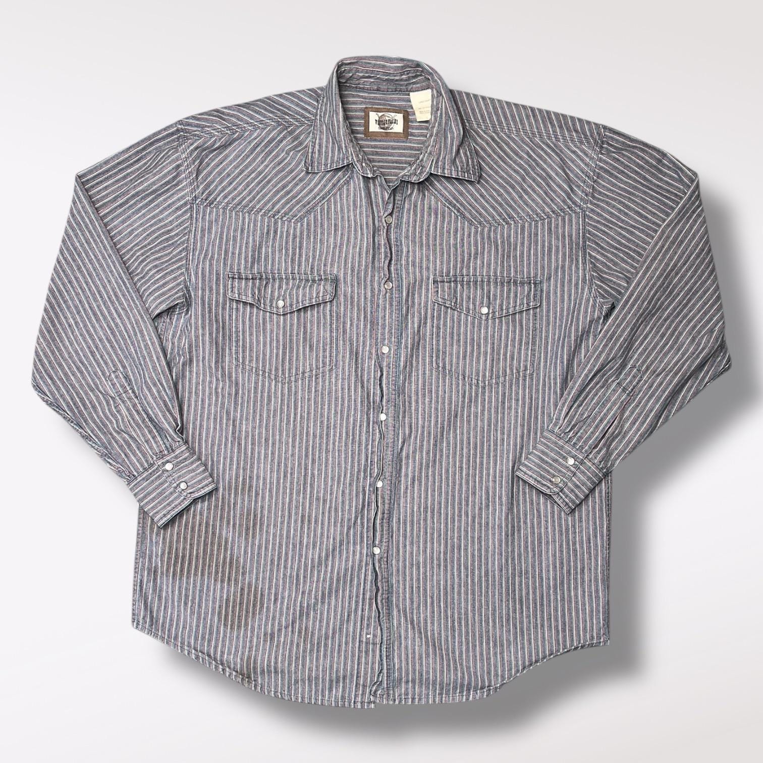 Western Plains Striped Pearl Snap Shirt Striped Long Sleeve Large