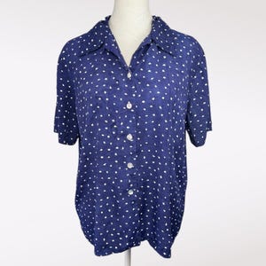 Top Femme J.T.B. Marine à Pois Blancs - Dos à Nœuds - Taille S - Neuf Avec étiquettes