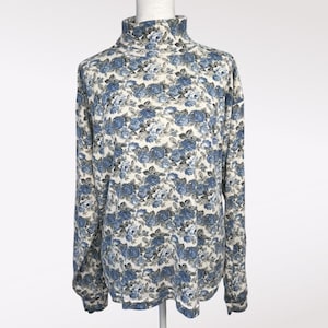 Vintage 90&#39;s Liz Thomas Blue Floral Turtleneck Long Sleeve Top Size Large
