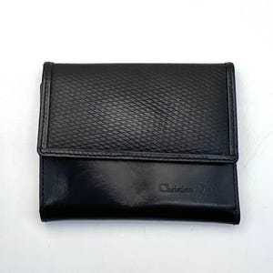 Vintage Christian Dior Black Leather Key Holder Wallet Calfskin Made In Spain