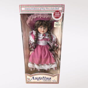 Vintage Angelina Visconti 2000 Fine Porcelain Doll In Box with COA & Stand