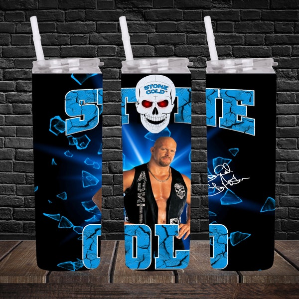20oz Stone Cold Steve Austin tribute Wrestling tumbler digital PNG Download Design Sublimation Wrap