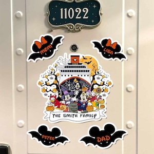 Personalized Mickey & Friends Cruise Halloween Magnet, Mickey Minnie bat Halloween on the High Seas Magnet For Cruise Ship Stateroom Door