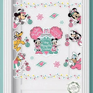 Personalized Mickey and Friends Pink Christmas Very Merrytime Cruise Magnet, Disney Family Christmas Magnet For Cruise Ship Stateroom Door