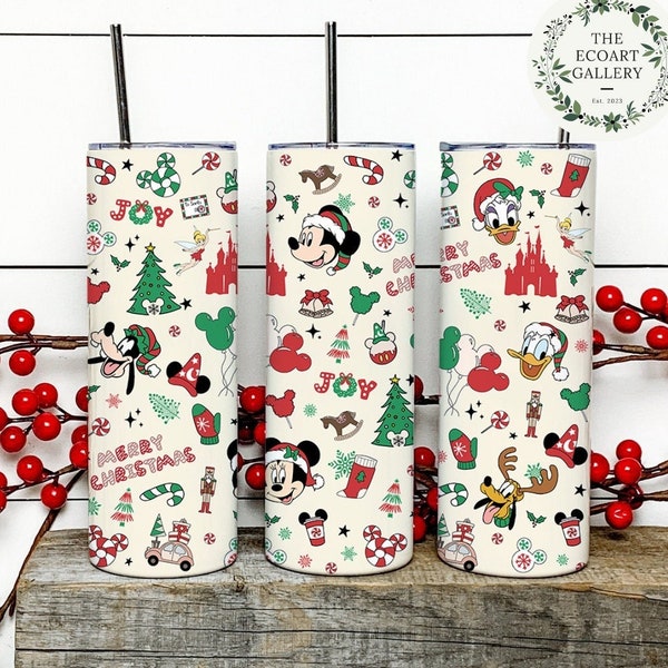 Gobelet de Noël Disney, tasse joyeux Noël Mickey et ses amis, ballons de Noël de la famille Disney, cadeau de gobelet du château de Noël de Disneyland