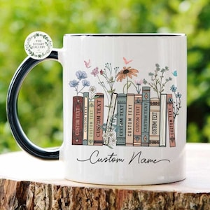 Personalized Floral Books Mug, Favorite Bookshelf Coffee Mug, Custom Tittle & Name Librarian Bookworm Gift for Reader, Gift for Book Lovers
