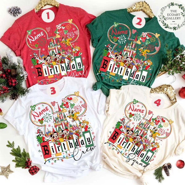 Personalized Disney Christmas Family Birthday Shirt, Mickey and Friends Christmas Birthday Party Outfit, Disney Castle Shirt, Birthday Girl