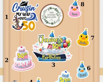 Personalized Birthday Boy Girl Cruise Door Decoration Magnets, Cute Duck Magnets, Custom Name & Age Birthday cake Cruise Cabin Door Magnet