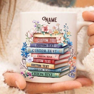 Personalized Floral Books Mug, Favorite Bookshelf Coffee Mug, Custom Book Tittle & Name Librarian Bookworm Gift for Reader, Book Lovers Gift