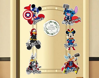 Personalized Mickey and Friends Superhero Disney Cruise Magnet, Disney Stitch Family Cruise Inspired Magnets For Cruise Ship Stateroom Door