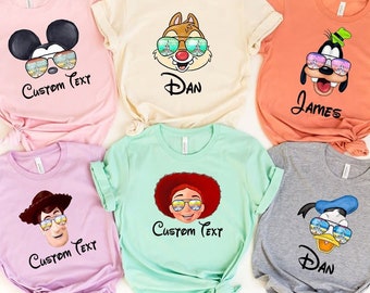 Personalized Disney Sunglass Watercolor Shirts, Disney Characters shirt, Custom Disney Family Sunglass Shirts, Disneyworld Shirts Family