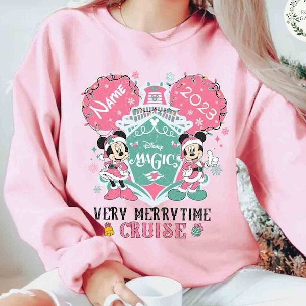 Personalized Pink Mickey Minnie Disney Christmas Very Merrytime Cruises 2023 Shirt, Disney Family Christmas Cruise Vacation, Christmas Light