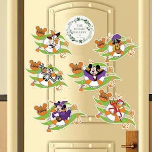 Personalized Mickey and Friends Cruise Disney Halloween Pumpkin Magnet, Family Halloween on the High Seas Cruise Ship Stateroom Door Magnet