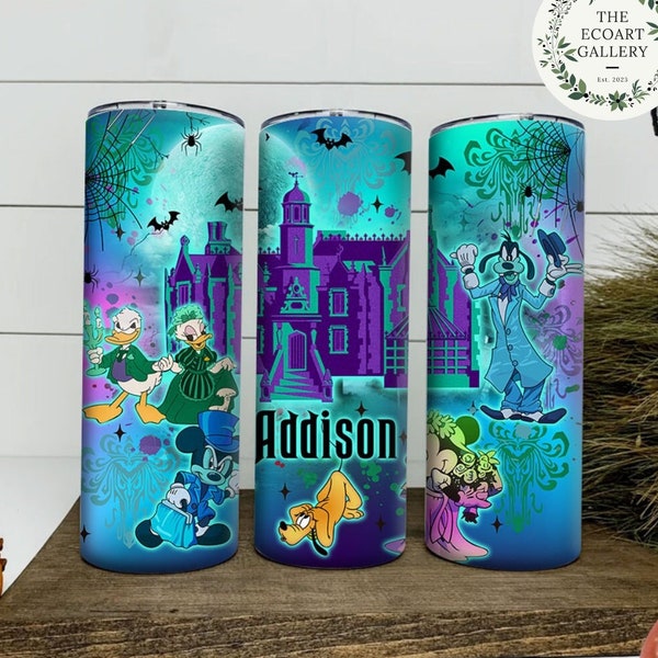Personalized Disney The Haunted Mansion Tumbler, Mickey and Friends Halloween Haunted House 20oz Skinny Tumbler, Foolish Mortals Gift Cups
