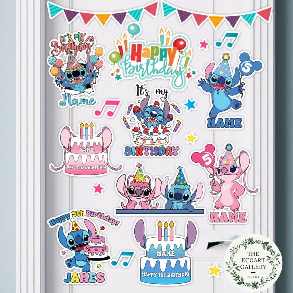Personalized Stitch & Angel Birthday Magnet, Disney Inspired Birthday Cake Cruise Door Magnet, Birthday cruise Magnet, Disney Magnets